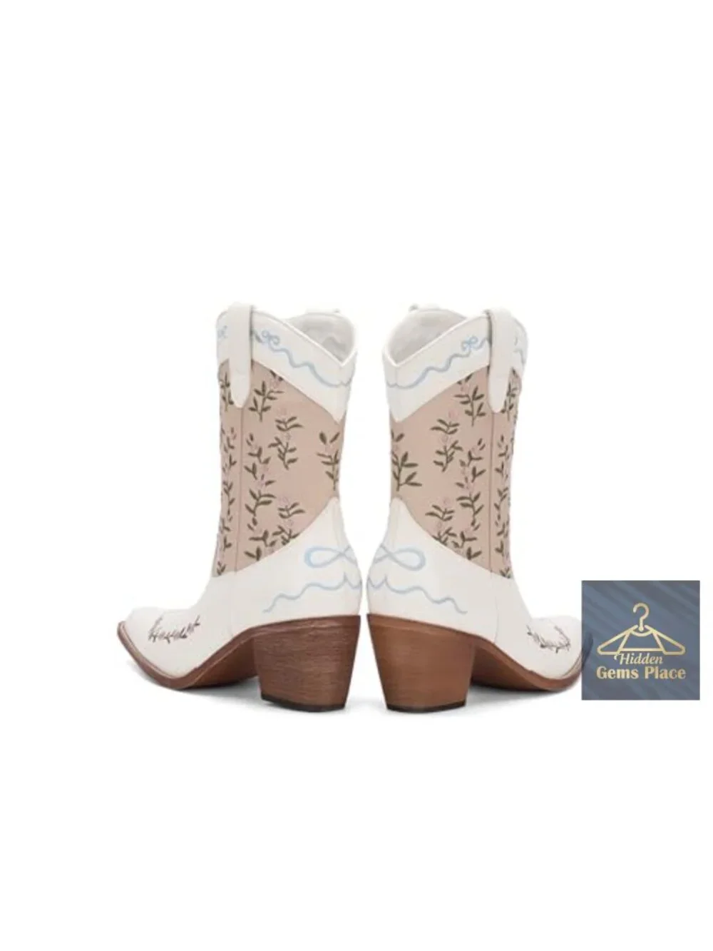 Women's Western Cowboy Boots Mid-Calf Chunky Heel Square Toe Faux Leather